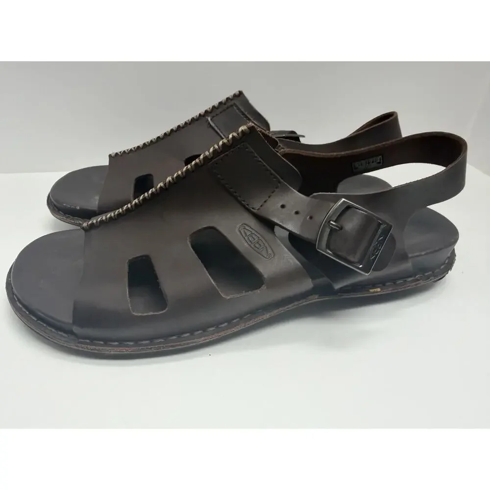 Keen Alman Fisherman Sandals Dark Brown Full-Grain Leather Size 10